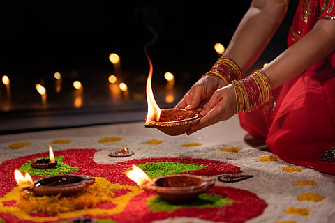 Traditional diyas can be found at the markets