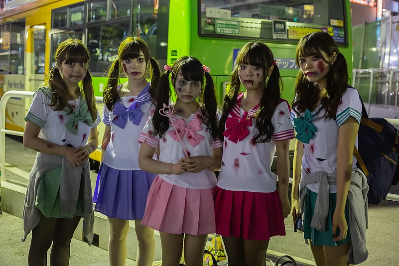 School girls dressed up as the dead in Tokyo