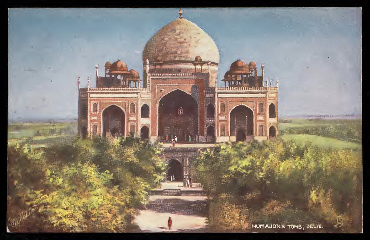 Humayuns Tomb in a vintage postcard