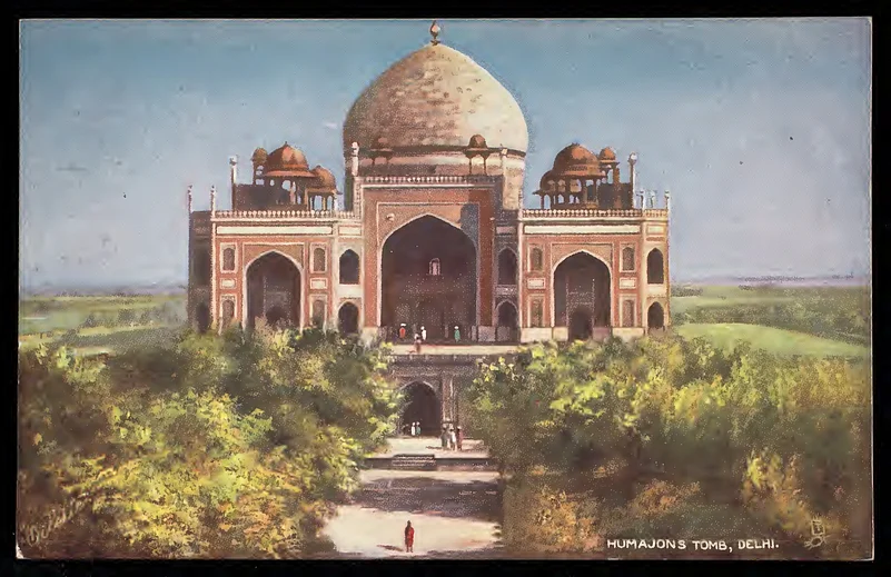 Humayuns Tomb in a vintage postcard
