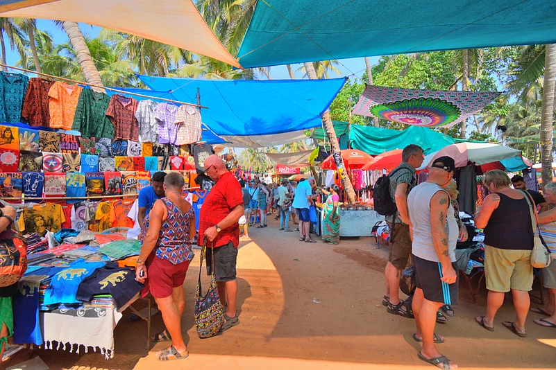 Foreigners at a market in Goa