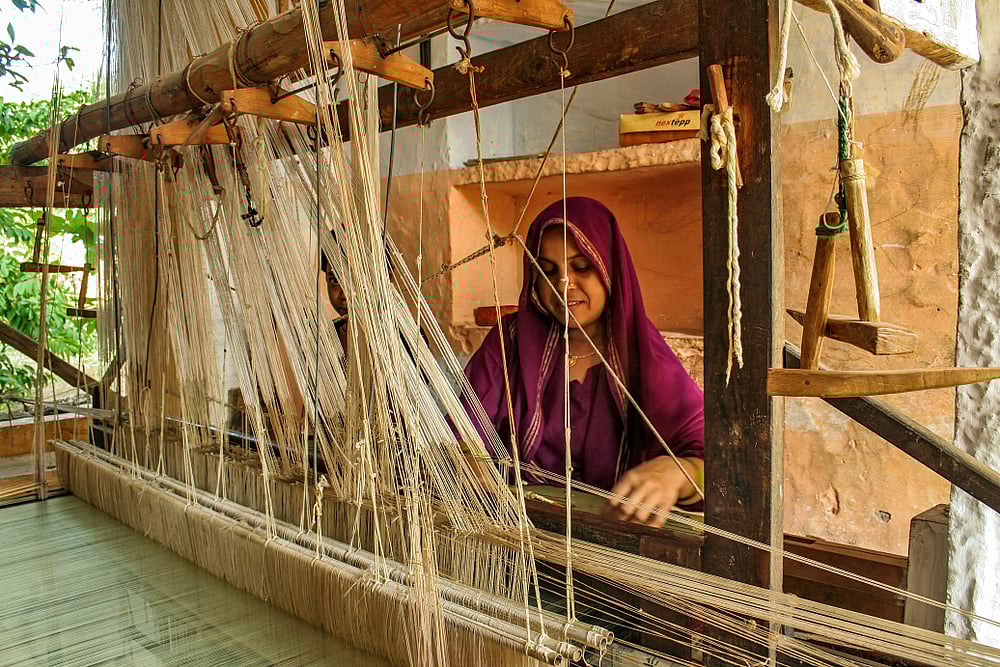 A woman weaver making a sari in Chanderi, Madhya Pradesh
