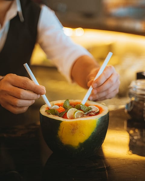 A watermelon shell adds a fresh touch