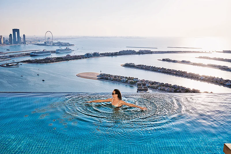 Aura Skypool Lounge offers unparalleled views of the Dubai skyline
