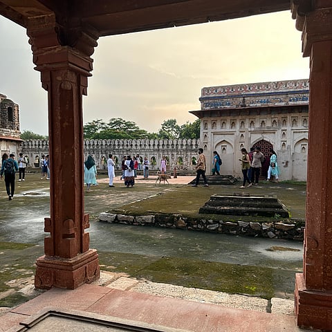 Tomb structure inside the Jamali Kamali complex known for its rich frescoes