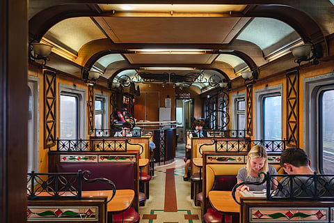 Passengers sitting on The Trans-Siberian Railway