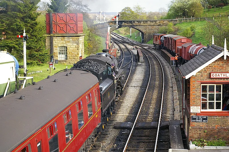 A steam train at the station