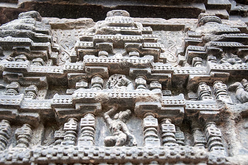 The pillars and walls have detailed carvings
