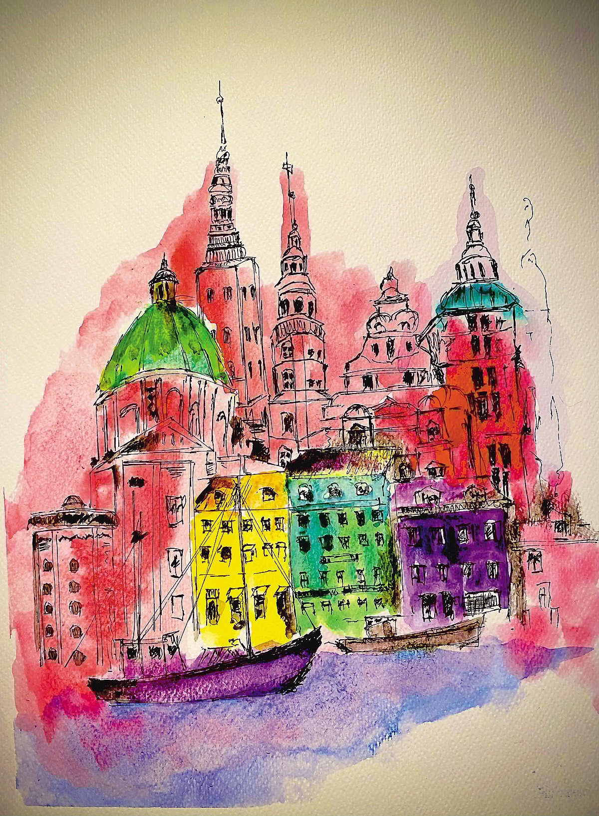 Illustration: Nitin Chaudhary : A cityscape sketch of Copenhagen