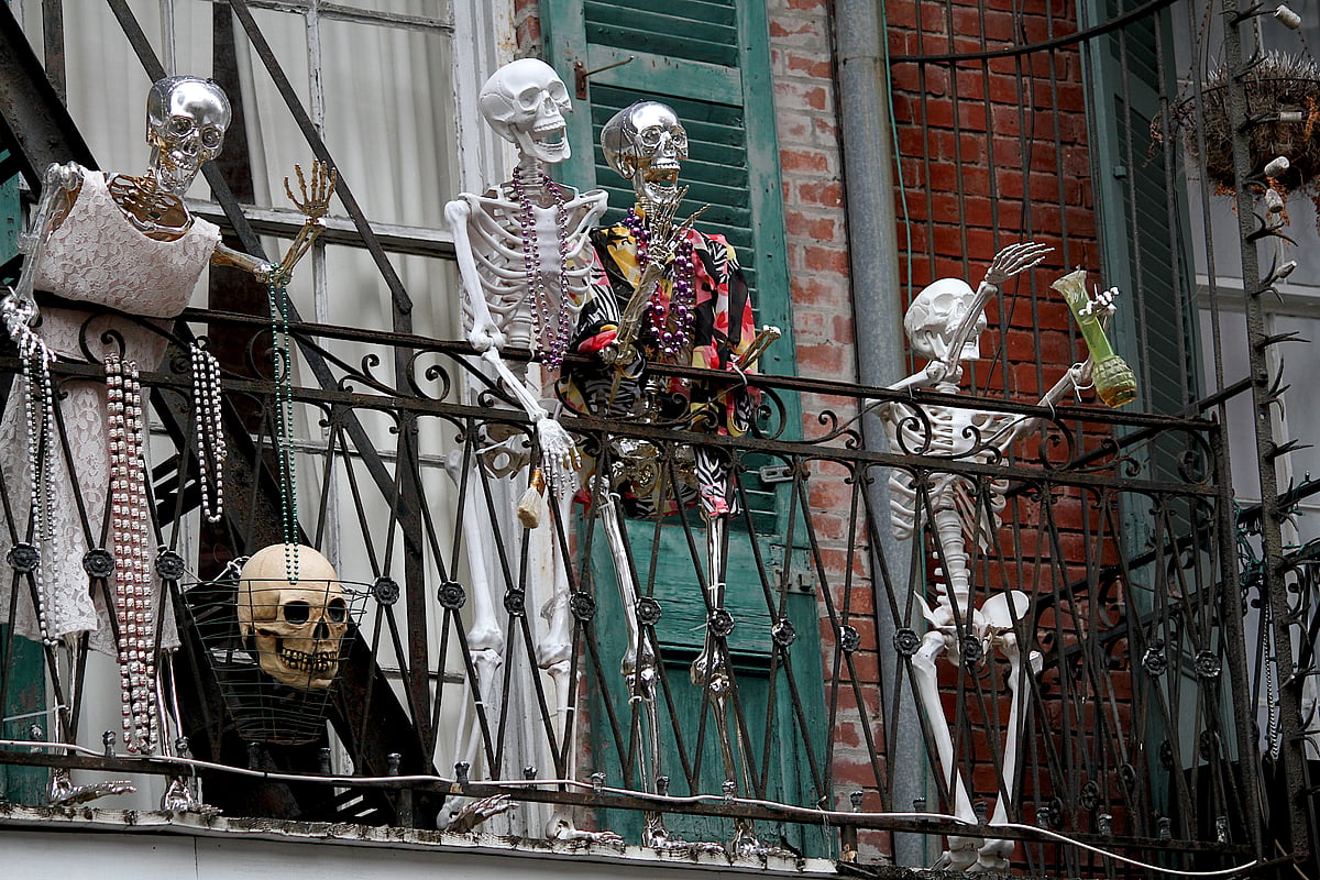 skeletons celebrating Halloween in New Orleans