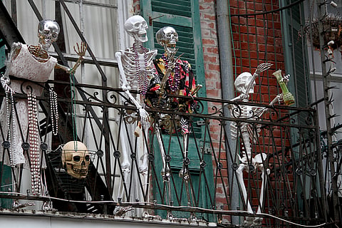 skeletons celebrating Halloween in New Orleans