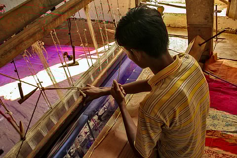 A weaver making a sari in Chanderi, Madhya Pradesh