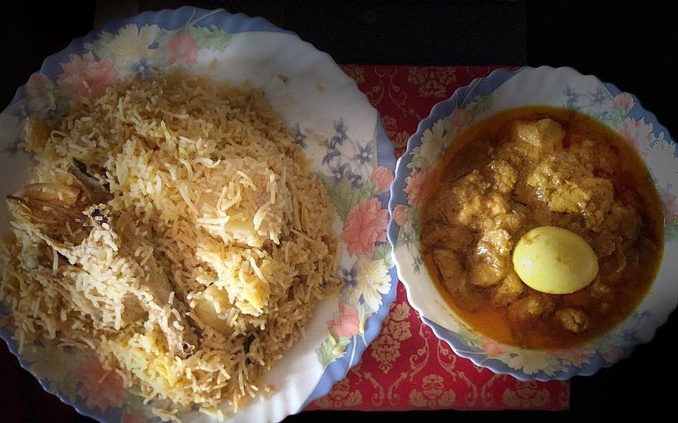 Biryani and chicken bharta