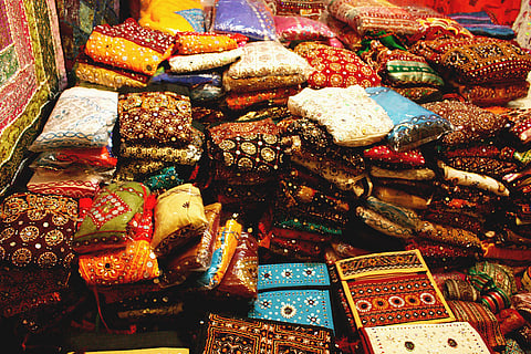 Mirrorwork items at the shops in Law Garden