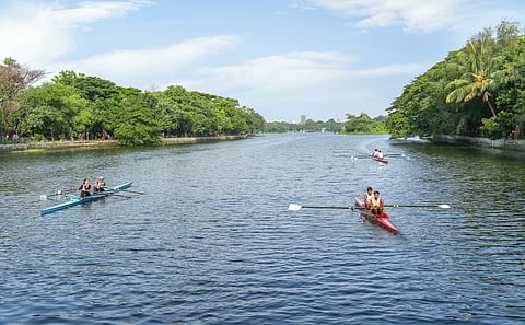People rowing on the lake at Rabindra Sarovar
