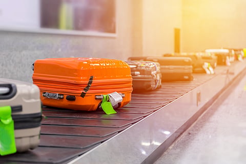 luggage with conveyor belt in the airport