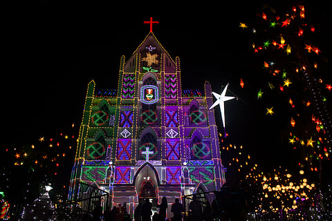 A church in Kerala lit up for Christmas