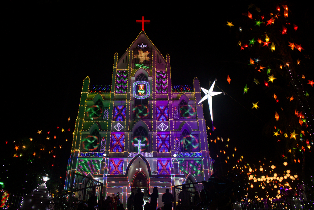 A church in Kerala lit up for Christmas