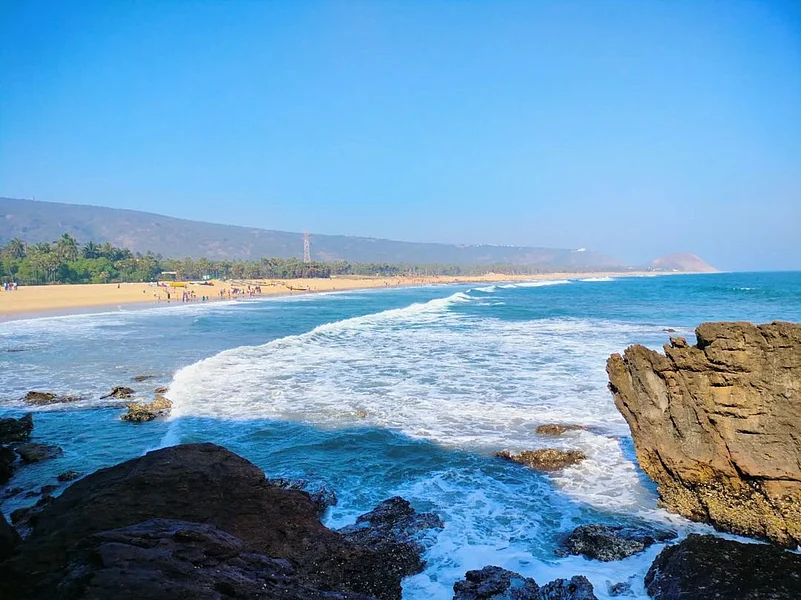 The blue pristine water of Yarada beach is breathtaking