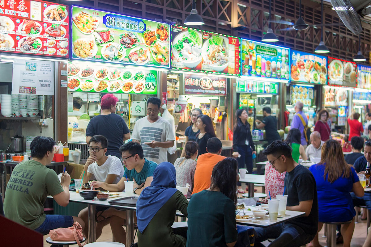 A buzzing hawker centre in Singapore