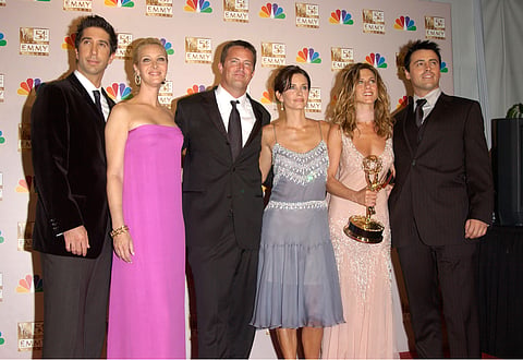 Friends' cast from L-R: David Schwimmer, Lisa Kudrow, Matthew Perry, Courtney Cox, Jennifer Aniston, Matt LeBlanc