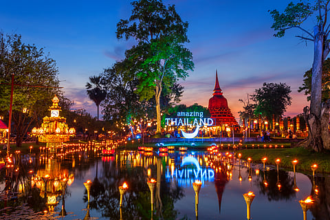 Loy Krathong festivities, Sukothai, Thailand