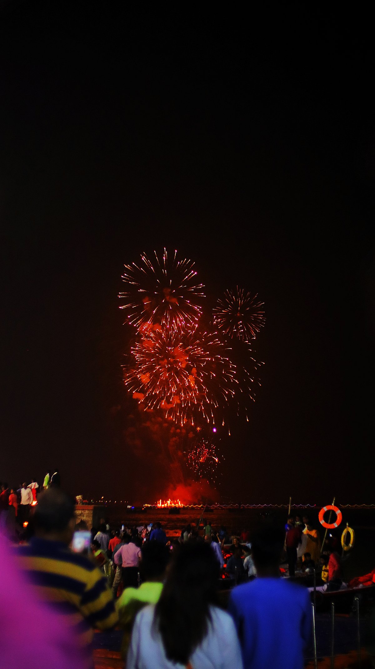 Fireworks are being performed at the ghats of Varanasi 
