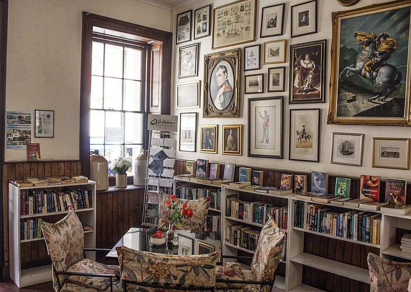 Coffee shop in Jamestown, St Helena. On the walls, pictures of Napoleon