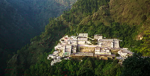 Aerial view of the Vaishno Devi shrine in Katra, Jammu