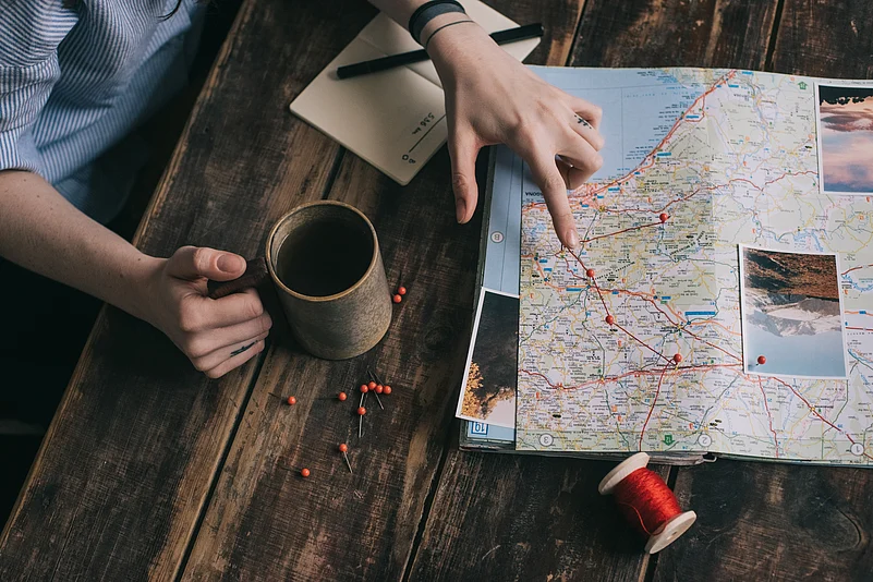 Woman planning a hike