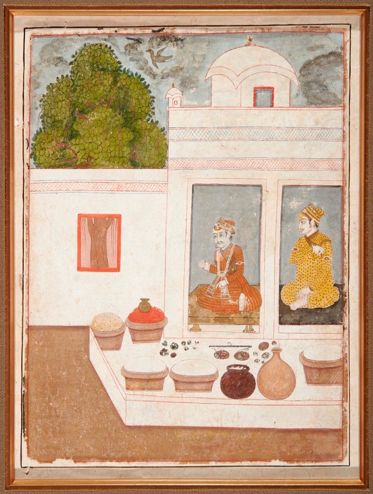 Janamsakhi painting of Guru Nanak working at the store at Sultanpur Lodhi, circa 19th–20th century.