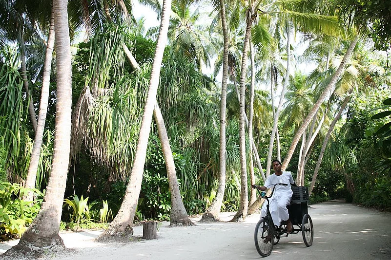 The host with a bicycle at the property