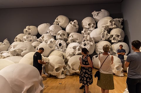Installation artwork Mass by Australian artist Ron Mueck, exhibited during the 2017 to 2018 NGV Triennial