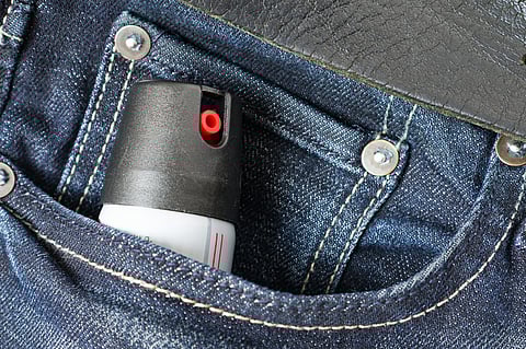 Pepper spray in jeans pocket