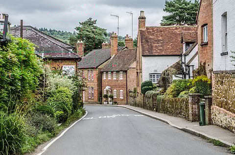 Road going into Shere Village, Surrey, UK