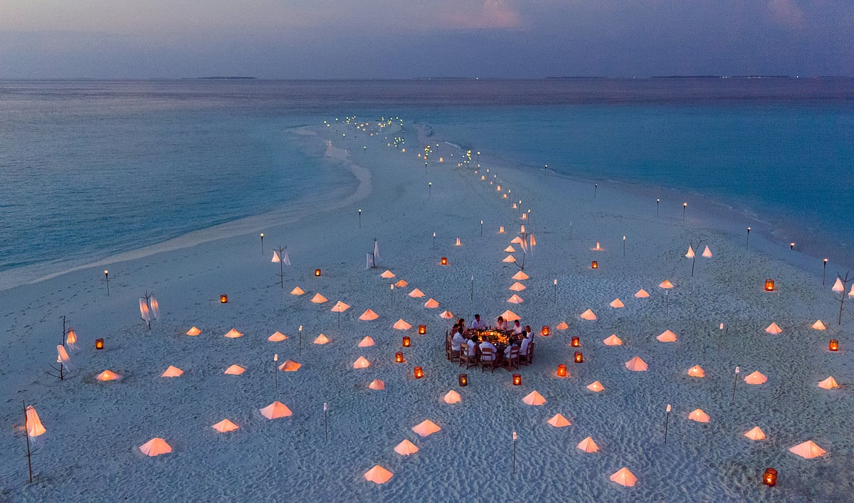 A sandbank dinner at Soneva Fushi