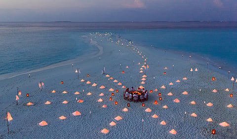 A sandbank dinner at Soneva Fushi