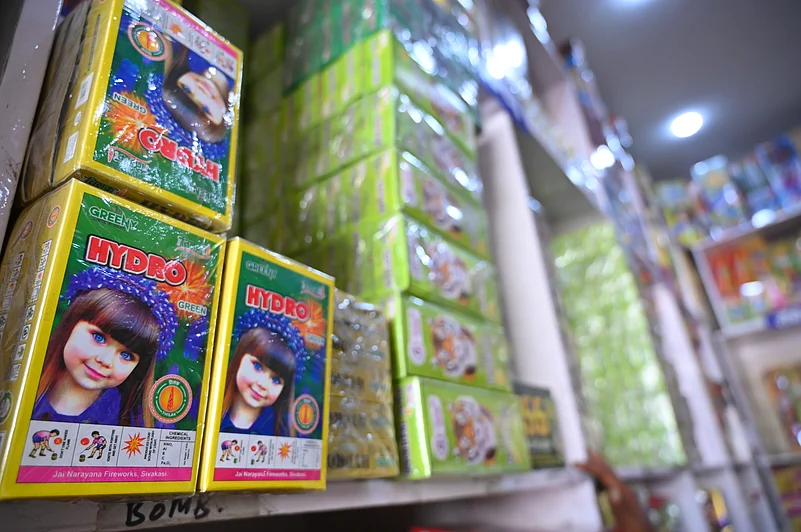 Green crackers being sold at a shop in Gurugram, Haryana