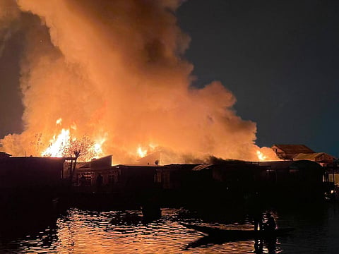 Fire erupting in the houseboats and residences