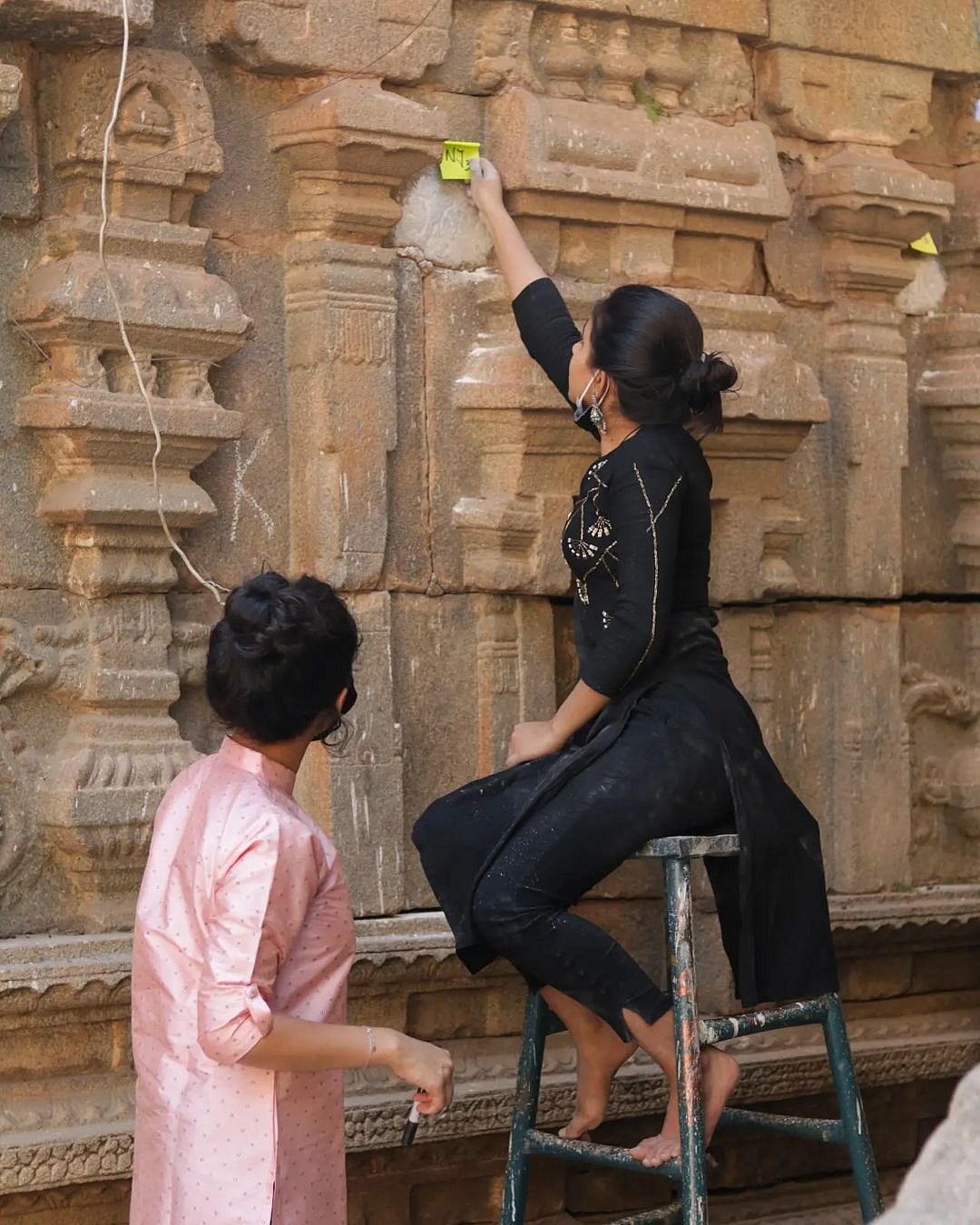INTACH team recording Inscriptions at Someshwara Swamy temple, Halasuru.