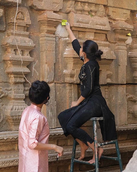 INTACH team recording Inscriptions at Someshwara Swamy temple, Halasuru.
