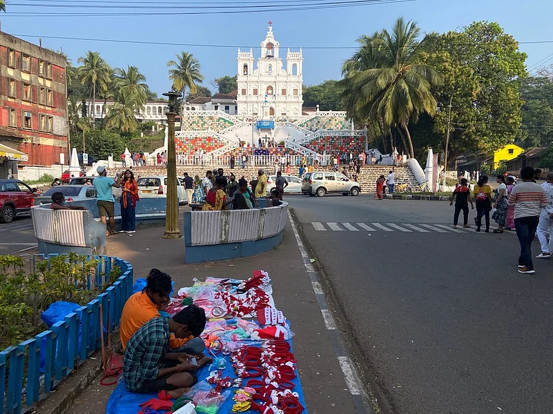 Street vendors in front of Immaculate Conception Church in Panjim