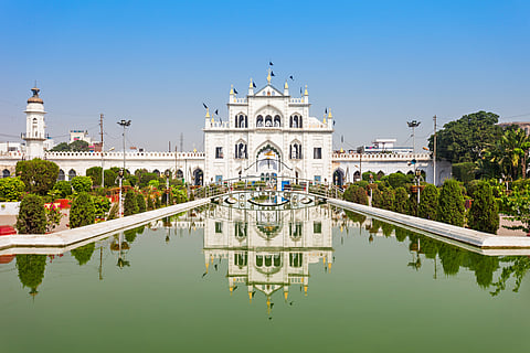 The tower is located near the Chota Imambara, also known as Hussainabad Imambara