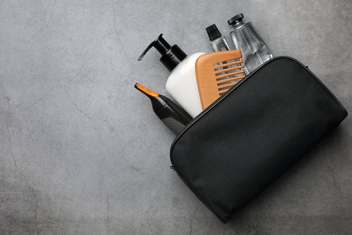 Toiletries packed in a small pouch