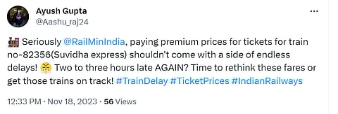 A passenger raised his complaint on X (formerly known as Twitter)