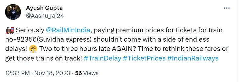 A passenger raised his complaint on X (formerly known as Twitter)