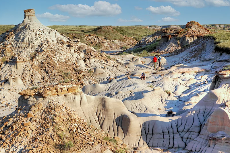 The Dinosaur Provincial Park in Alberta, Canada, a UNESCO World Heritage Site noted for its striking badland topography and abundance of dinosaur fossils.