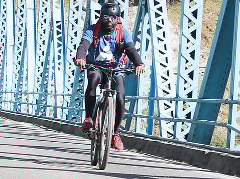 Rency Thomas on his way to the next leg of the journey