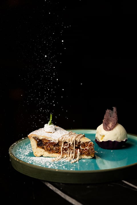 Minced meat pie with bourbon sauce drizzle at Hops Haus