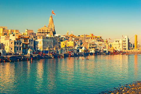 View of Gomti Ghat and Dwarkadhish, Dwarka